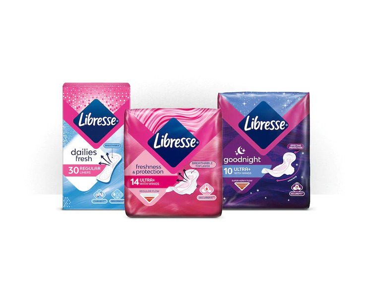 Three Libresse products with shadows on a transparent background - Libresse